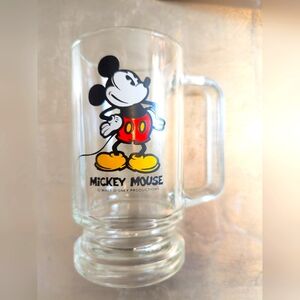 Walt Disney Mickey Mouse Glass Mug Red Black Yellow Vintage